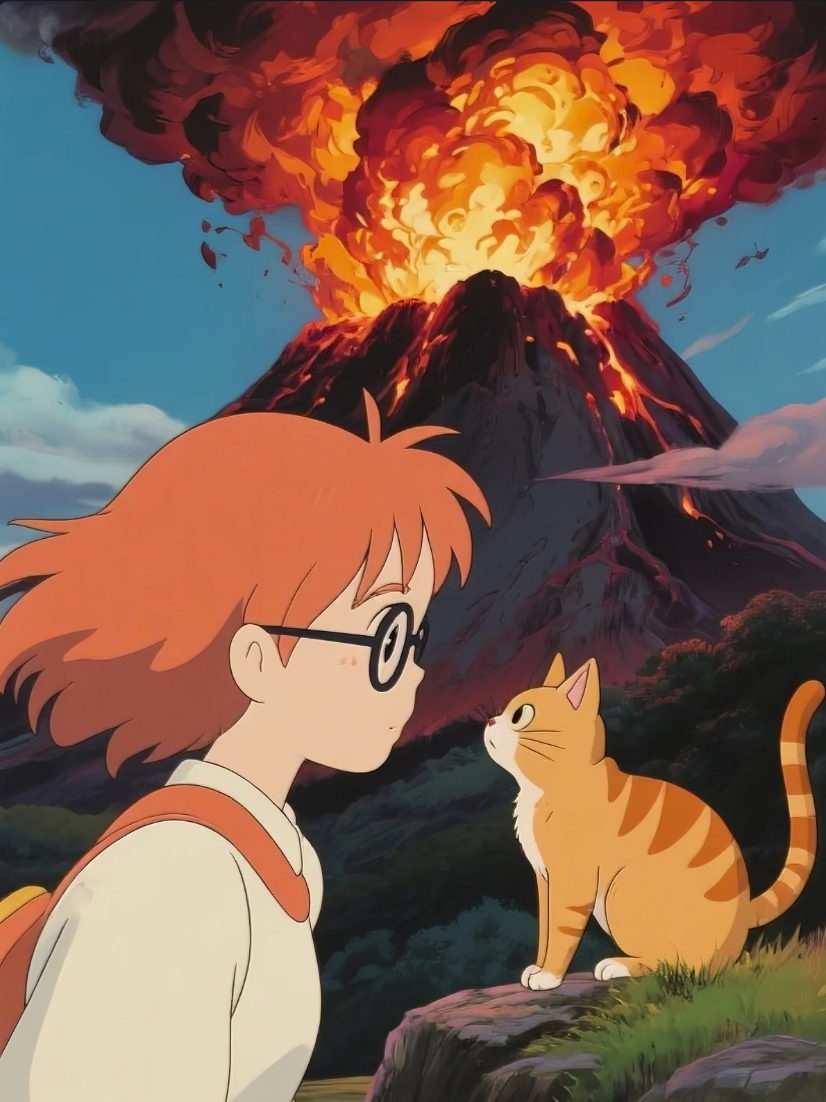 火山脚下的橘猫少女